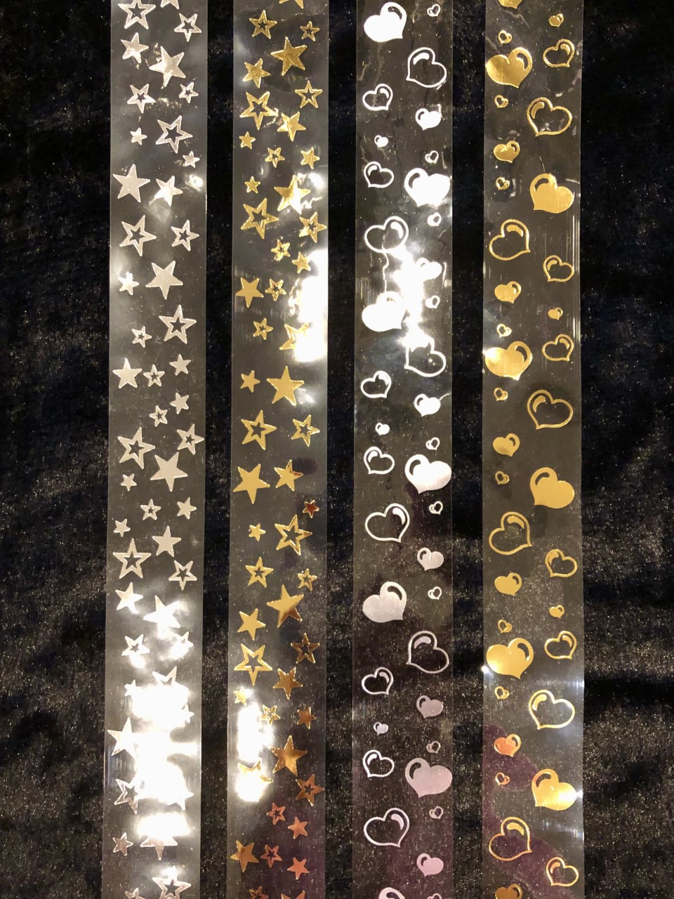 CLEAR 1.5” RIBBON WITH SILVER METALLIC STARS 1 YARD