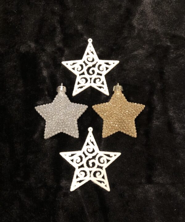 4” white glitter swirl stars 2 pack