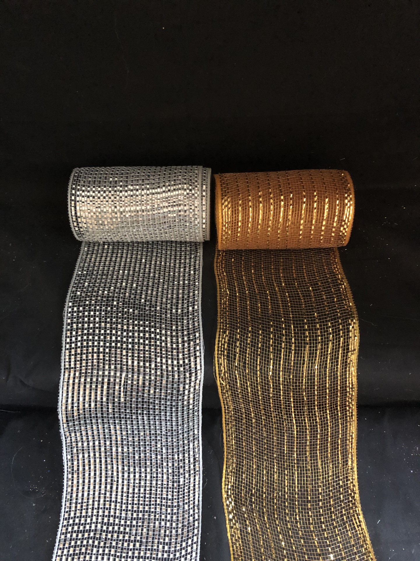 GOLD METALLIC BURLAP RIBBON IS 5” WIDE & 2 YARDS LONG